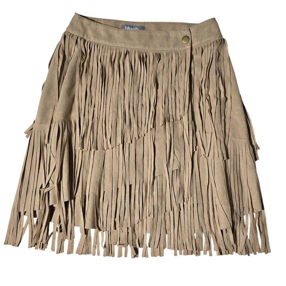 Blue B Faux Suede Fringe Skirt Womens Size Medium